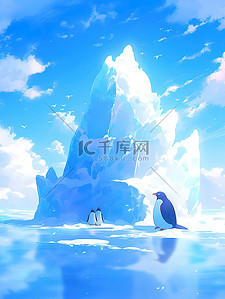 冰山icon插画图片_南极冰川冰山的企鹅5