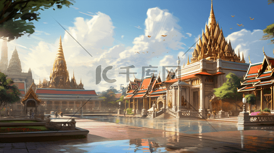 出国旅游背景插画图片_泰国旅游景点风景插画11