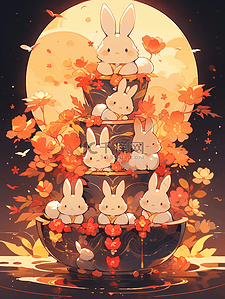 兔月插画图片_手绘可爱圆月白兔中秋节插画3