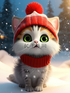 一只可爱的小猫戴着圣诞帽9