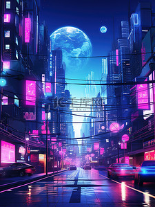 未来城市插画图片_未来城市霓虹灯赛博朋克背景海报19