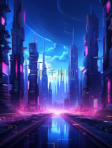 未来城市霓虹灯赛博朋克背景海报2