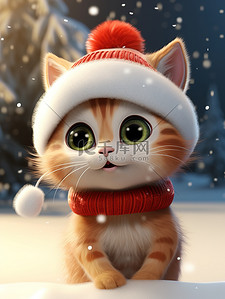 一只可爱的小猫戴着圣诞帽1