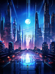 未来城市霓虹灯赛博朋克背景海报3