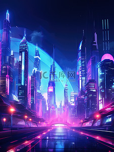 未来城市霓虹灯赛博朋克背景海报15