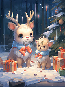 圣诞树下快乐麋鹿宝宝15