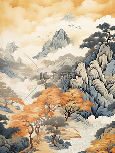 秋天色彩山水画中国风2