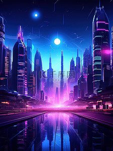 未来城市霓虹灯赛博朋克背景海报17