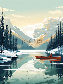 冬天湖面上独木舟10