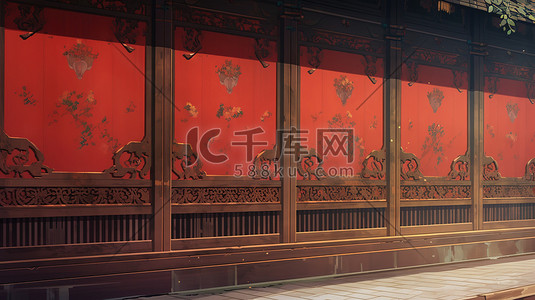 中国风院插画图片_红墙青瓦中国风建筑诞院10