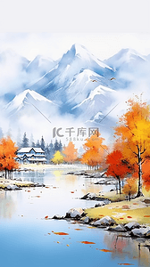 质感水彩插画图片_美丽的秋天透明质感水彩秋天