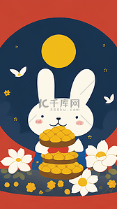 兔子卡通中秋插画图片_扁平风卡通中秋可爱小兔子和月亮