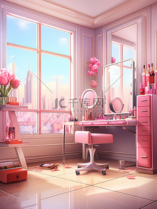 化妆游戏插画图片_专业化妆室3D插画9