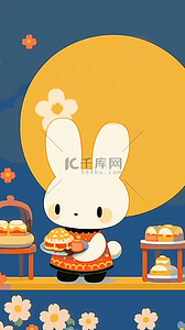 扁平风卡通中秋可爱小兔子和月亮