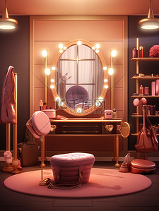 化妆游戏插画图片_专业化妆室3D插画3