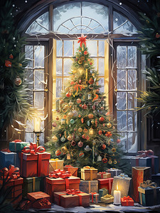 圣诞树插画图片_唯美的圣诞树节日插画17