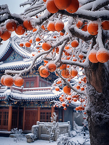 树积雪插画图片_柿子树覆盖积雪节气海报12