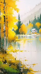 质感水彩插画图片_美丽的秋天透明质感水彩秋天8