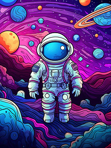 太空创意插画紫色卡通8