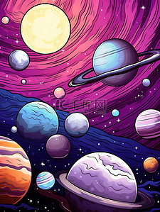 太空创意插画紫色卡通4