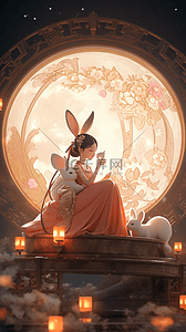 3d中秋兔子插画图片_3D中秋佳节月亮和嫦娥