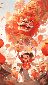 火速围观插画图片_插画手绘中国风新年舞狮