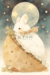 艺术封面插画图片_月亮与兔子可爱手账风插画