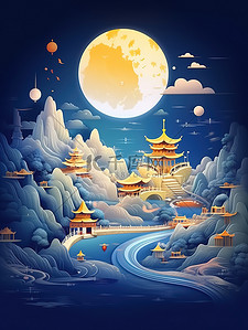 山兔子月饼月亮云海中秋节海报1