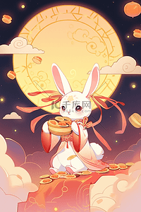 一盘月饼插画图片_中秋节国潮手绘插画月亮兔子月饼3