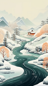 小寒aigc插画图片_点彩肌理插画冬天风景冬天山谷