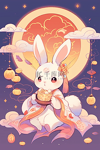中国风中秋节手绘插画月亮兔子月饼10