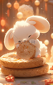 中秋节.3插画图片_中秋节3D卡通可爱的兔子插画