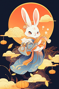 国潮中秋节手绘插画月亮兔子月饼42