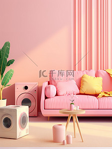可爱的粉色客厅3D插画6