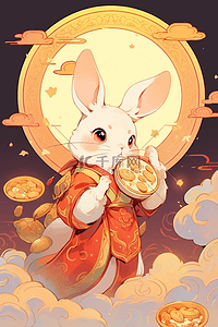 一盘月饼插画图片_中秋节国潮手绘插画月亮兔子月饼33