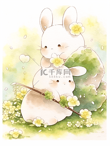 春日贴纸插画图片_手账风兔子贴纸卡通可爱手绘