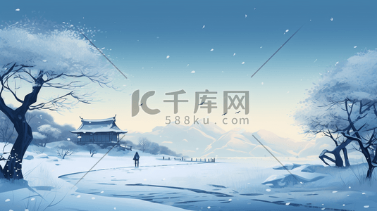 雪山林插画图片_冬季中国风古风建筑山水插画18