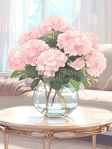 客厅桌子上的玻璃瓶绣球花5