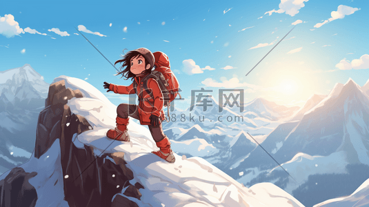 攀运动插画图片_手绘登山者雪峰登顶插画18