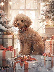 可爱的小狗圣诞树下和礼物盒4
