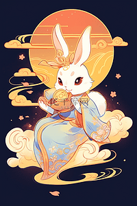国潮中秋节手绘插画月亮兔子月饼49