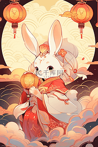 中秋节国潮手绘插画月亮兔子月饼17