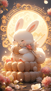 中秋节3D卡通可爱的兔子手绘