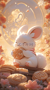 中秋节3D卡通可爱的兔子场景插画