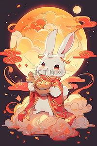 中国风中秋节手绘插画月亮兔子月饼3