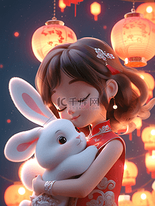 3d中秋兔子插画图片_中秋节月圆团圆嫦娥仙女兔子3d插画