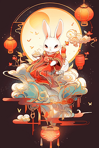 中国风中秋节手绘插画月亮兔子月饼11