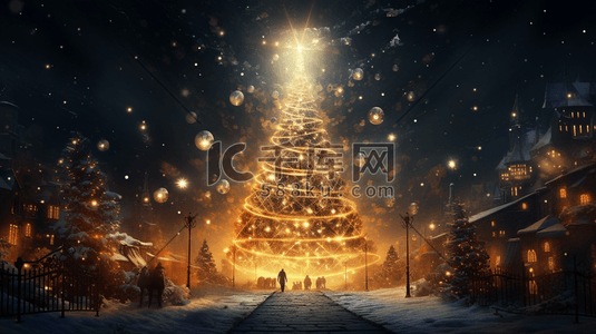 圣诞节嘉年华背景插画图片_圣诞节圣诞树唯美创意背景18