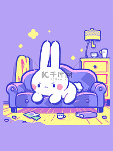 萌萌的兔子插画图片_涂鸦可爱手帐风客厅里的小兔子