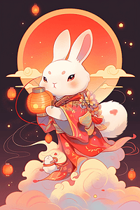 中秋节国潮手绘插画月亮兔子月饼8